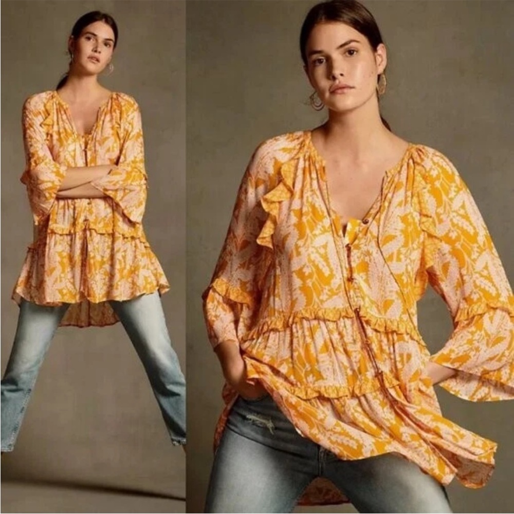 Anthropologie Mia Boho Tiered Tunic Blouse. Medium.